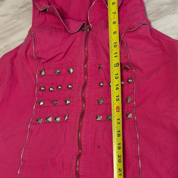 Vintage Y2K Maribelle Padded Bra Zip Ruffle Collar Detail Studded Pink Top XL - Picture 10 of 16